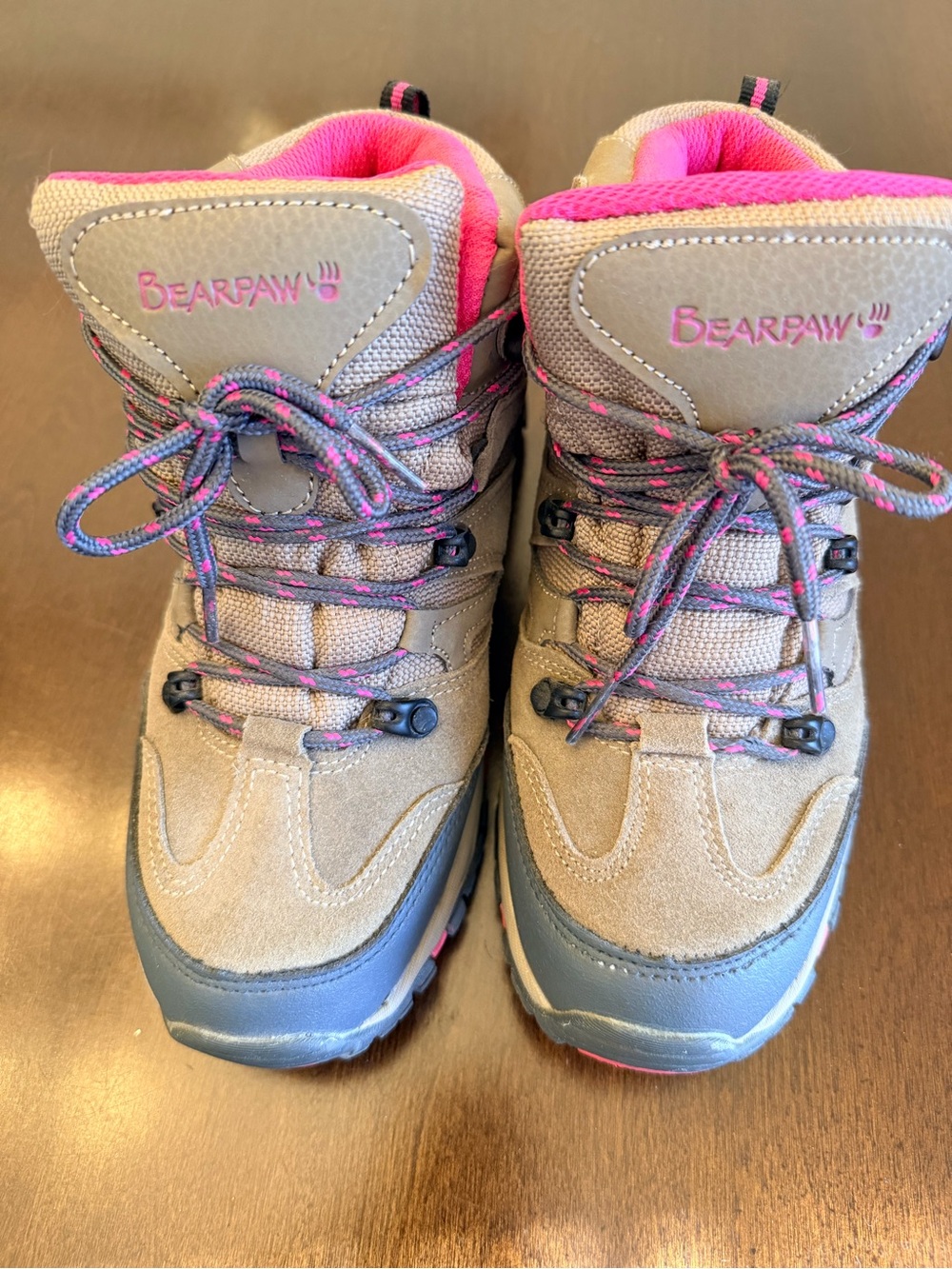 BearPaw Women’s Tan and Pink Outdoor Lace-Up Boots